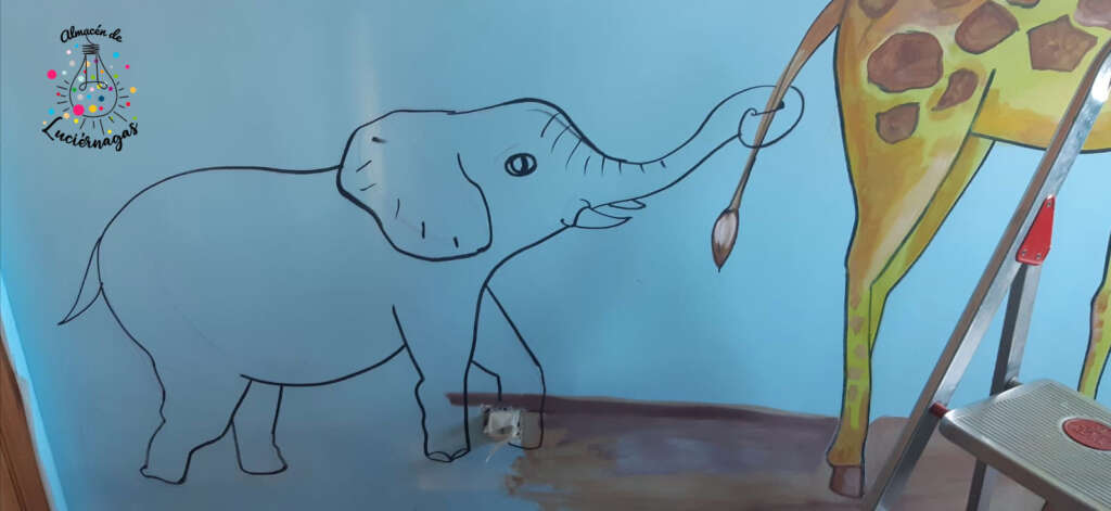 Pintura mural habitación infantil Elefante